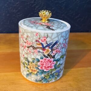 Dainty Porcelain Jar, floral and bird design.
